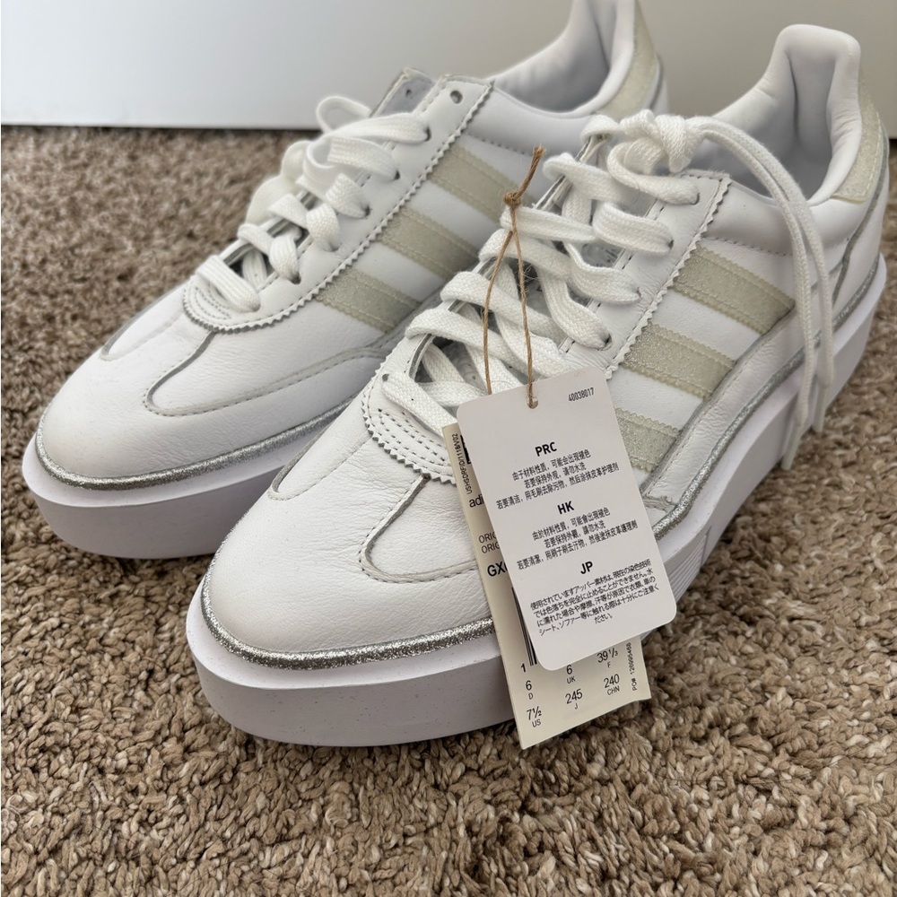Adidas Women's White and Silver Sneakers